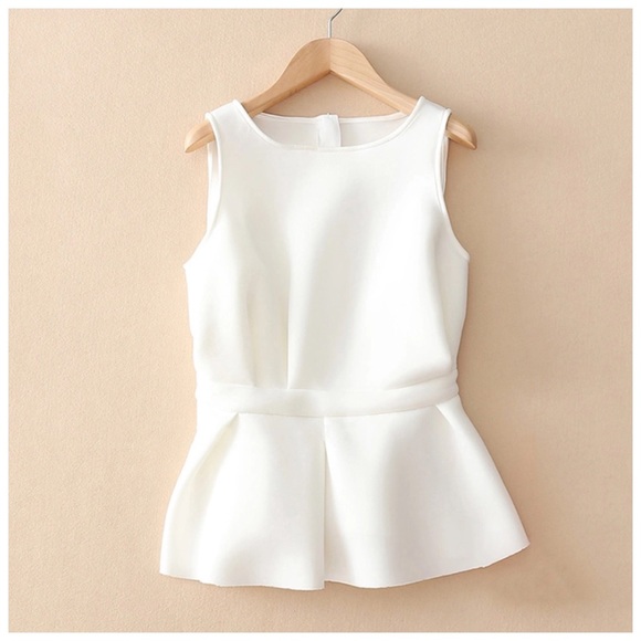 Eggshell White Gathered Scuba Fabric Peplum Top - Picture 8 of 8